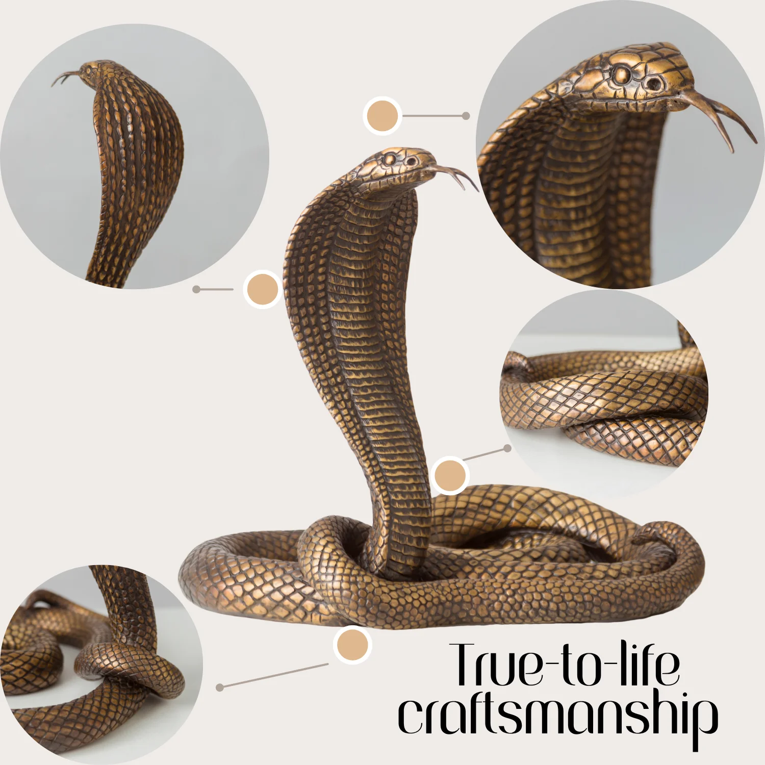 39cm Bronze Cobra Sculpture, Handcrafted Lost-Wax Cast Snake Statue, Solid Bronze Wildlife Art Figure for Home Office & Collecto