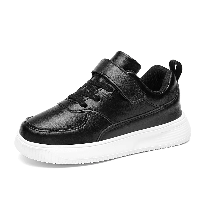 Crianças sapatos meninos tênis preto branco couro diário casual crianças tênis 6 a 12 anos esportes tênis de corrida para o menino