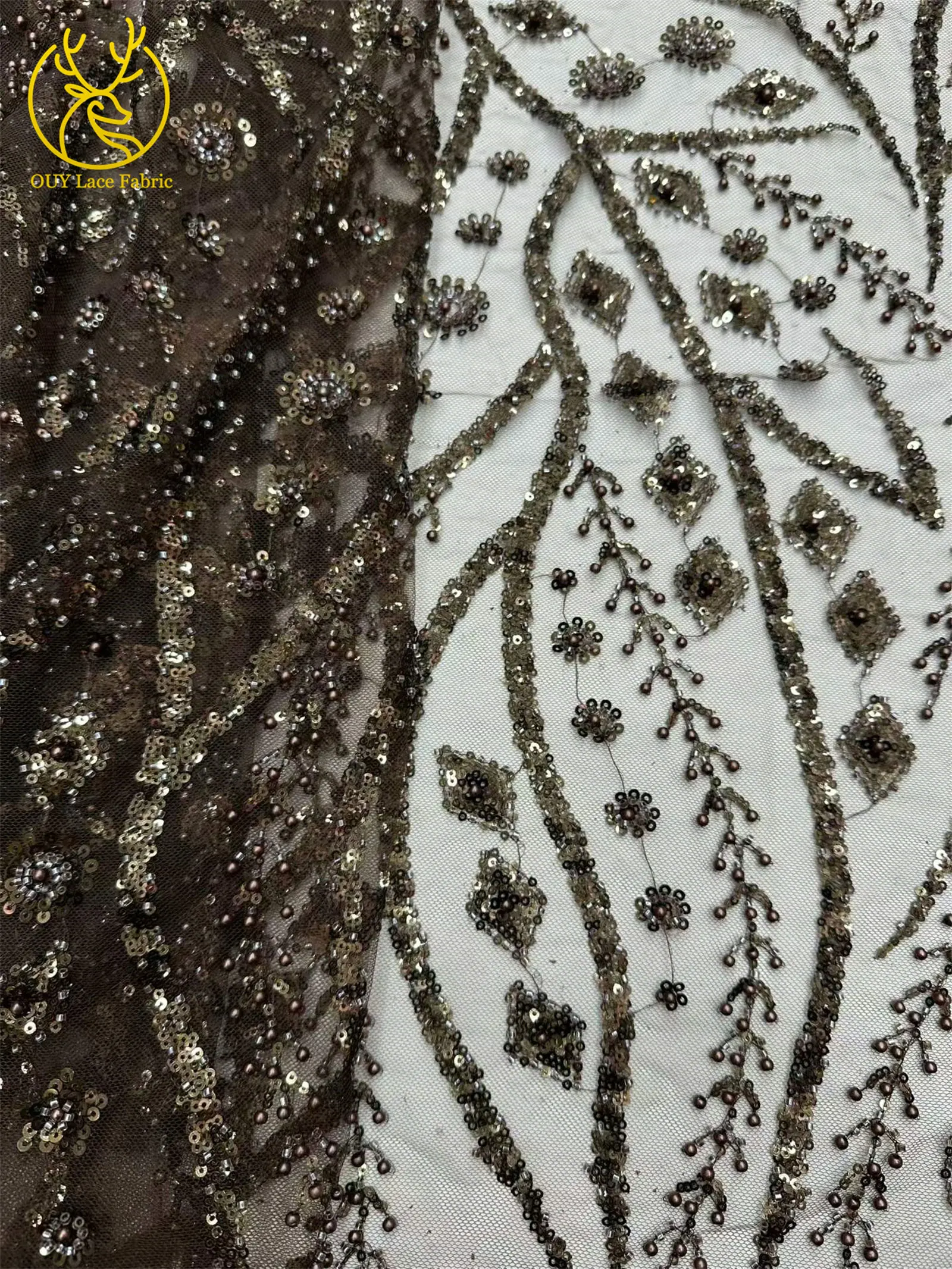 Schwarzer Afrikanischer Pailletten-Perlen-Spitzenstoff 2026 Modischer Nigerianischer Pailletten-Tüll-Spitzenstoff für Hochzeitskleider 5 Yards – Detail 23