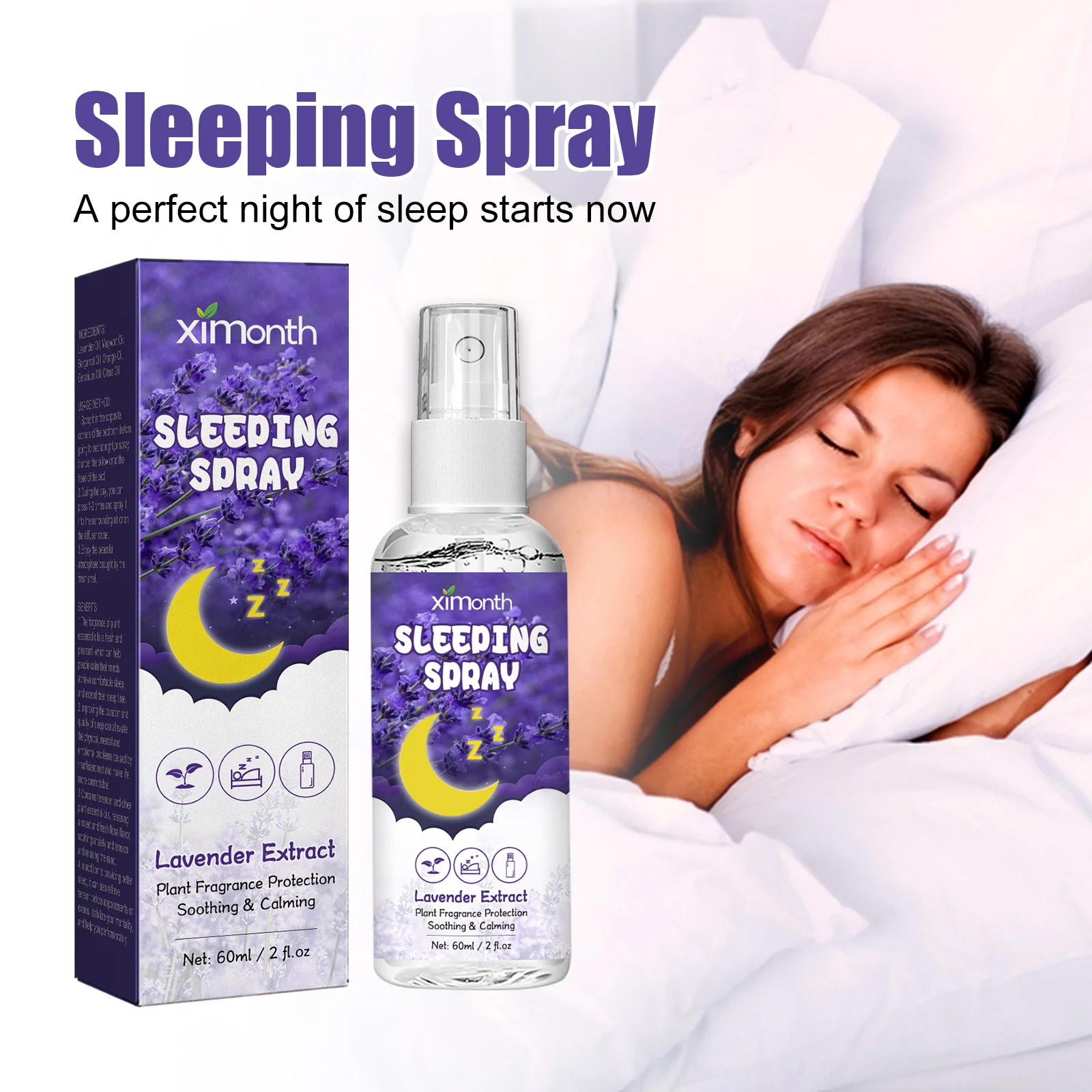 

Ximonth Lavender Sleep Spray Relieve Fatigue Anxiety Help Relaxing Body Aromatherapy Pillow Room Deep Sleep Natural Mist