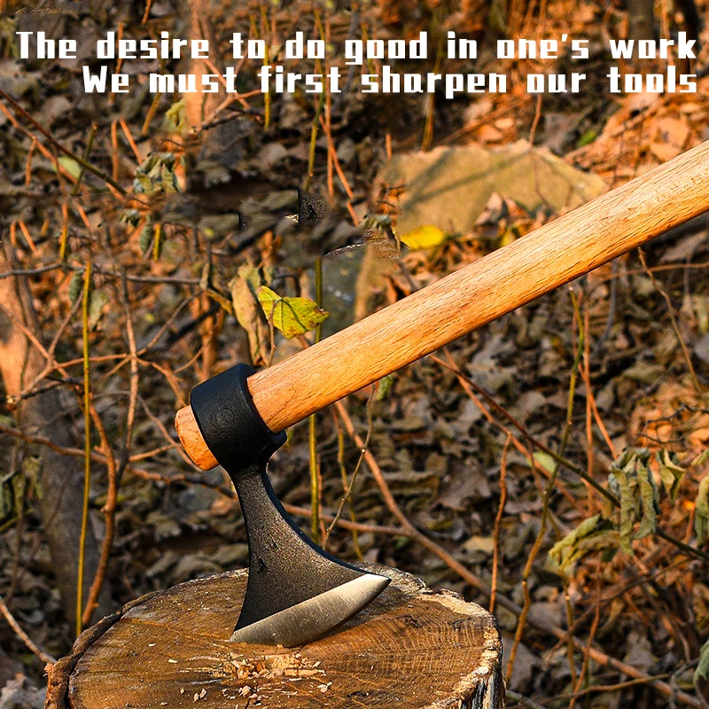 Outdoor camping, emergency firefighting, practical garden tools, carbon steel forging camping, wooden handle, steel axe