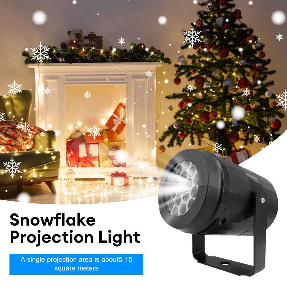 USB Christmas Snowflake Projector Light, Rotação, Dynamic White Snow Projector, LED Stage Light, Xmas Party, Decoração do jardim, USB