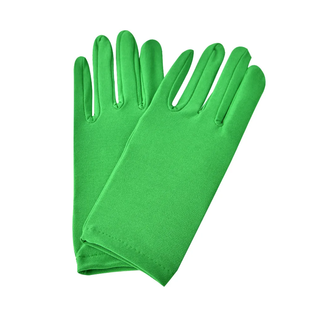 New Satin Full Finger Party Short Gloves For Women Girls Spring Autumn Solid Mittens Outdoor Dance Dress Up Bride's Gloves