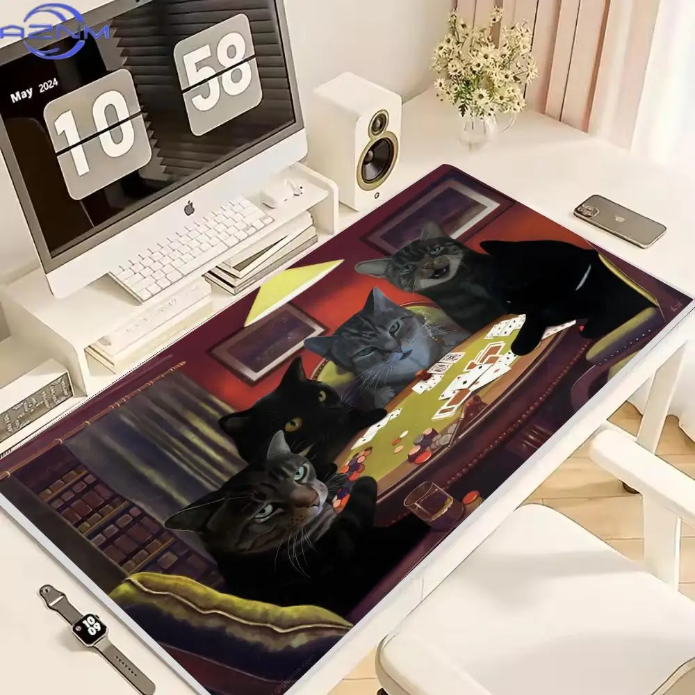 Magic Themed Cat Gaming Mouse Pad TCG Playmat with Stitched Edges Non-Slip Rubber Base Anime Desk Mat for MTG Office PCcm