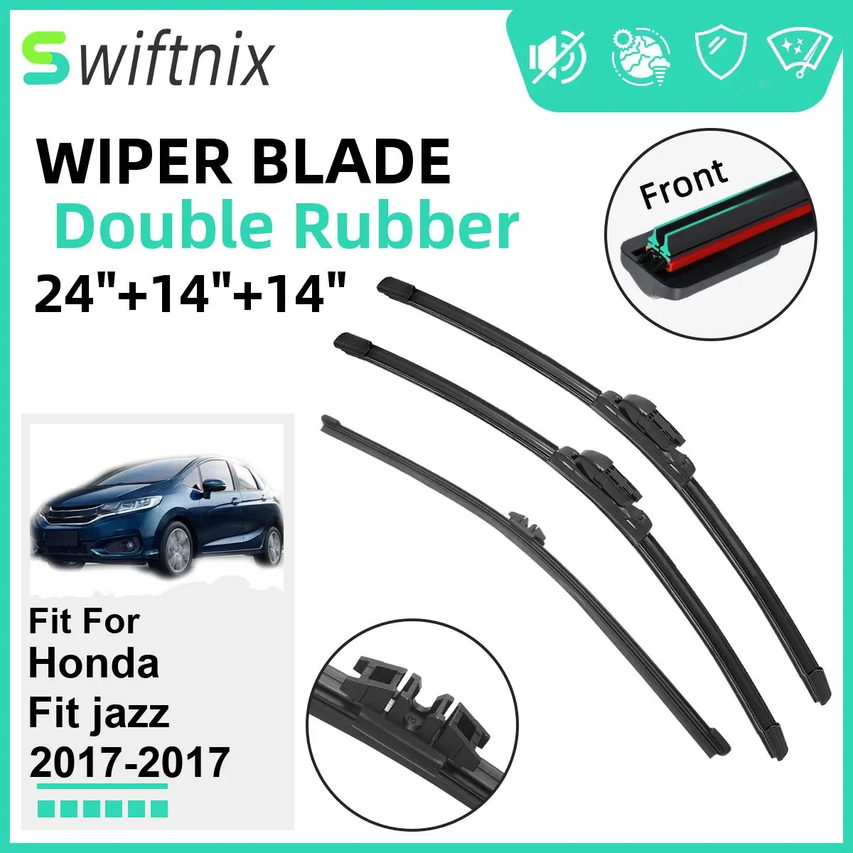 

Double Rubber Car Wiper Blades for Honda Fit jazz 2017-2017 Front Windscreen Windshield Wipers Rubber Car Accessories 2017