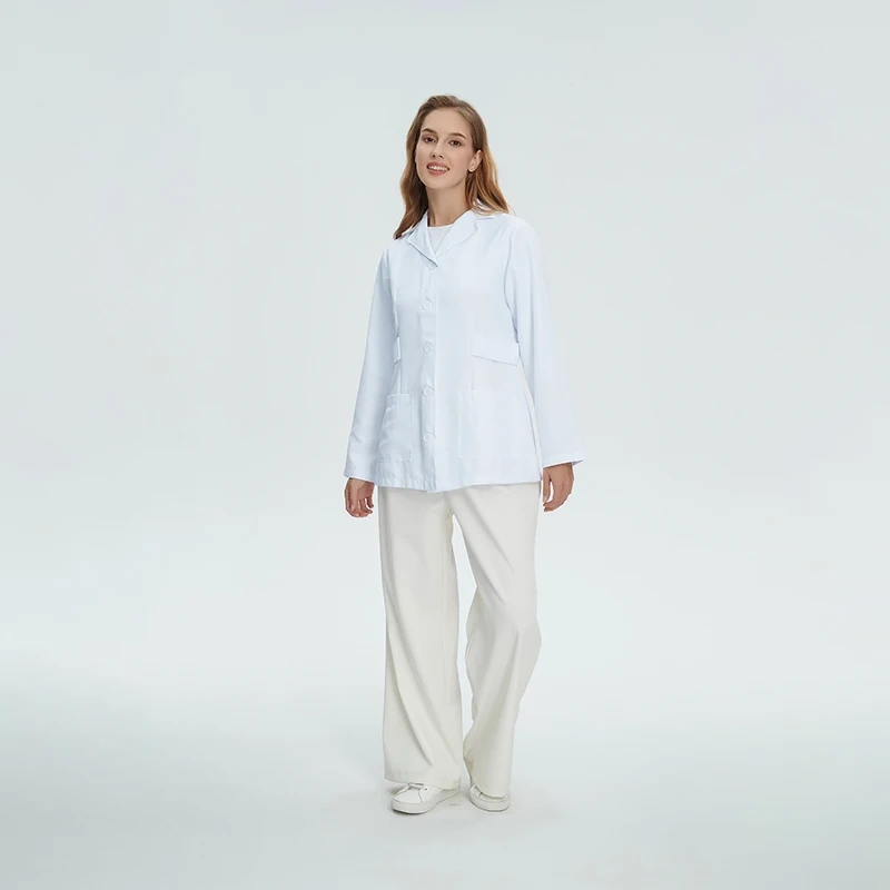 여성 간호사 긴 소매 흰색 코트 통기성 전문 실험실 병원 의사 유니폼 대학 작업복 재킷