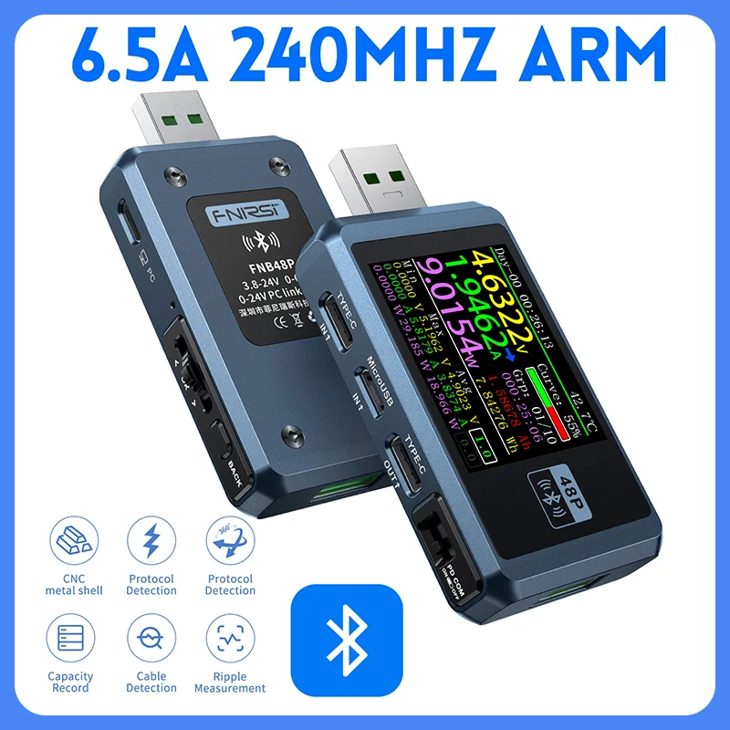 FNIRSI FNB48P USB Tester, Voltmeter, Ammeter, TYPE-C Fast Charging Detection Trigger Battery Capacity Tester,