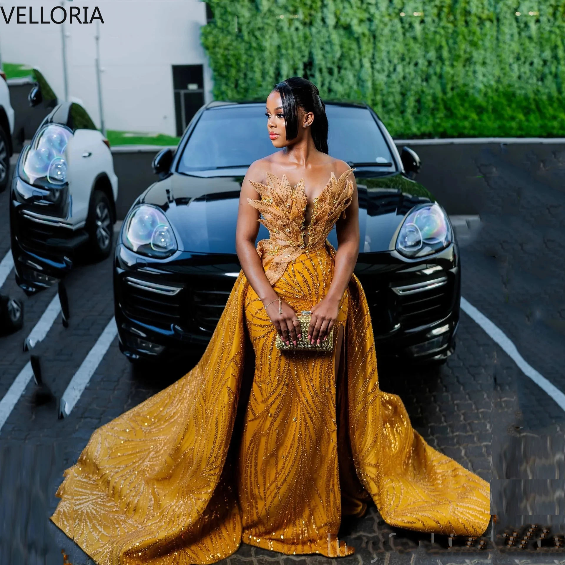 

Luxury Mermaid Ball Dress Off Shoulder Beaded V-neck Detachable Trailing Evening Dress Wedding Banquet Party Dress Customized