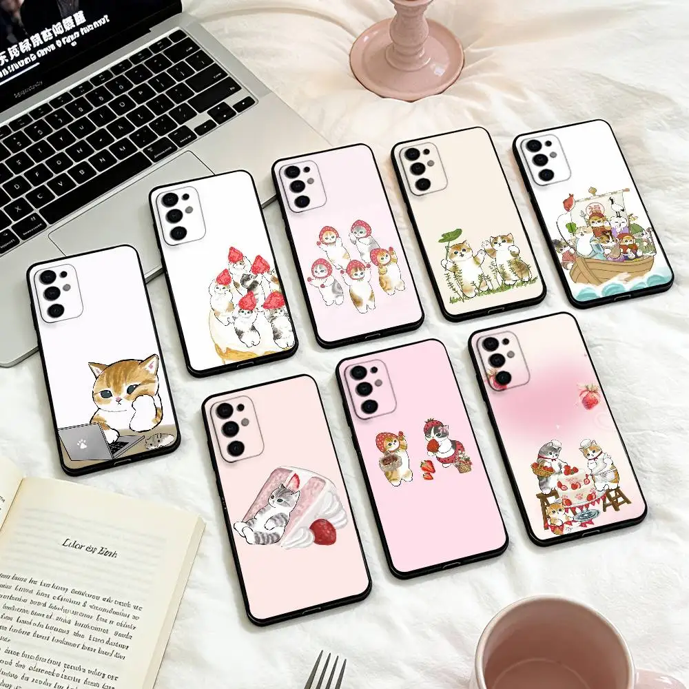 

Cute M-Mofusands Cat Phone Case For Samsung S 25,24,23,22,30,21,10,9,Ultra,Plus,Lite,FE,4,5 G Soft Black Case
