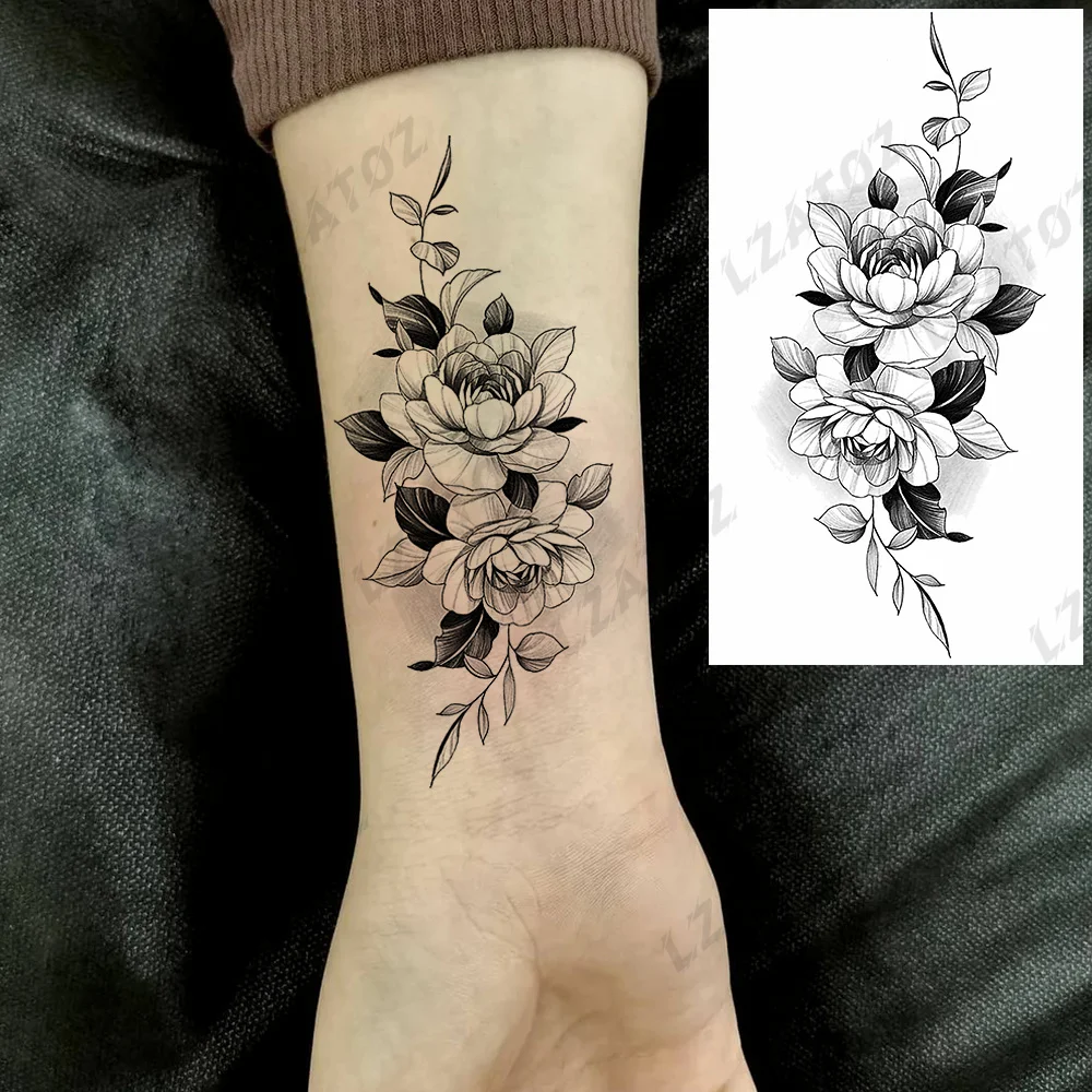 

DIY Daffodil Flower Temporary Tattoos For Woman Adult Fake Wolf Feather Rose Peony Fake Tatoos 3D Hand Waterproof Tattoo Sticker