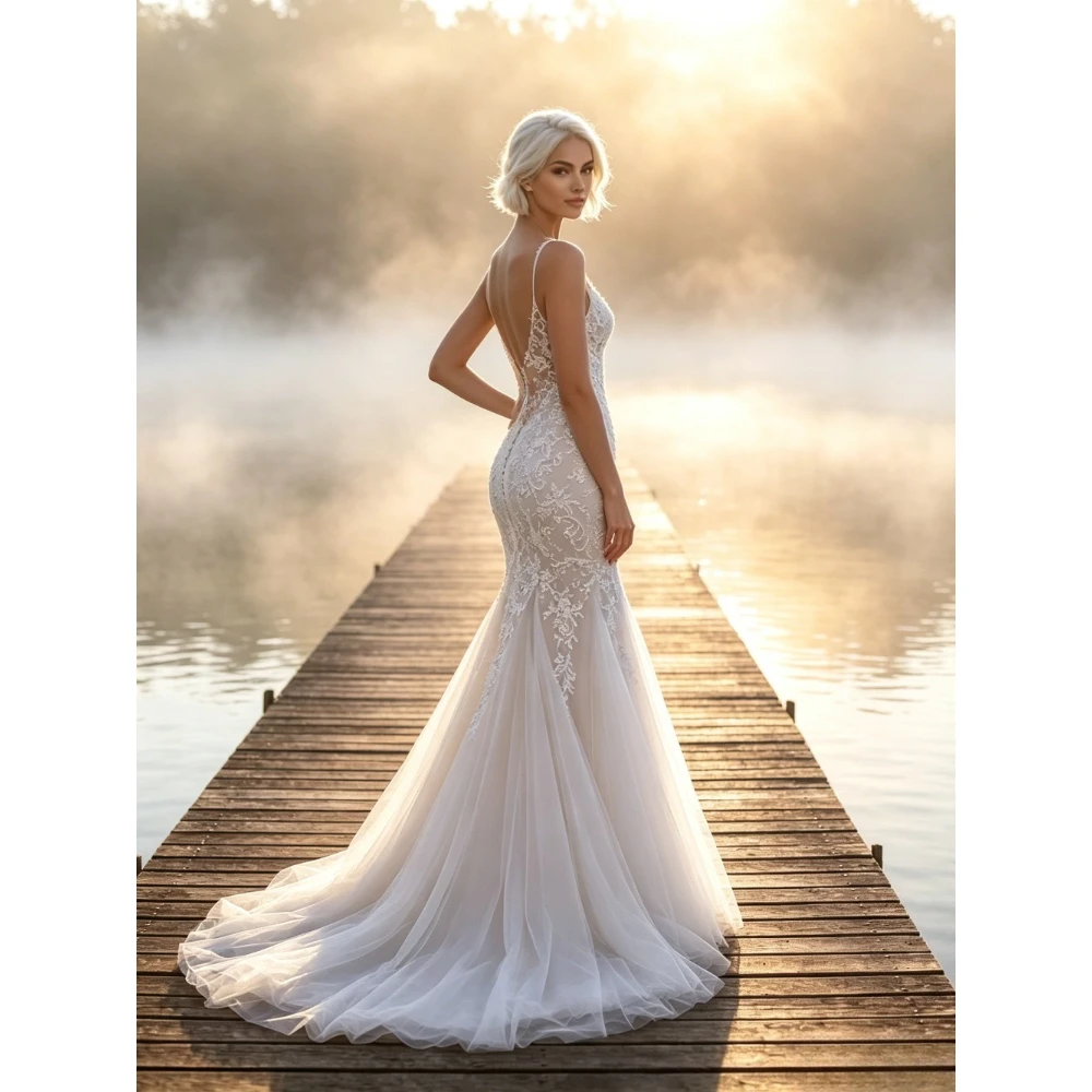 Customized Luxury Suspender Decal Mermaid Wedding Dresses 2026 New Sweetheart Neck Lace Chiffon Bridal Gown Suitable for Gardens