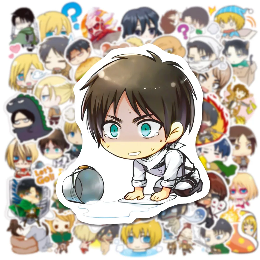 50 PCS Attack On Titan Kawaii Anime Stickers For Laptop Wall Decals Gift Waterproof Removable