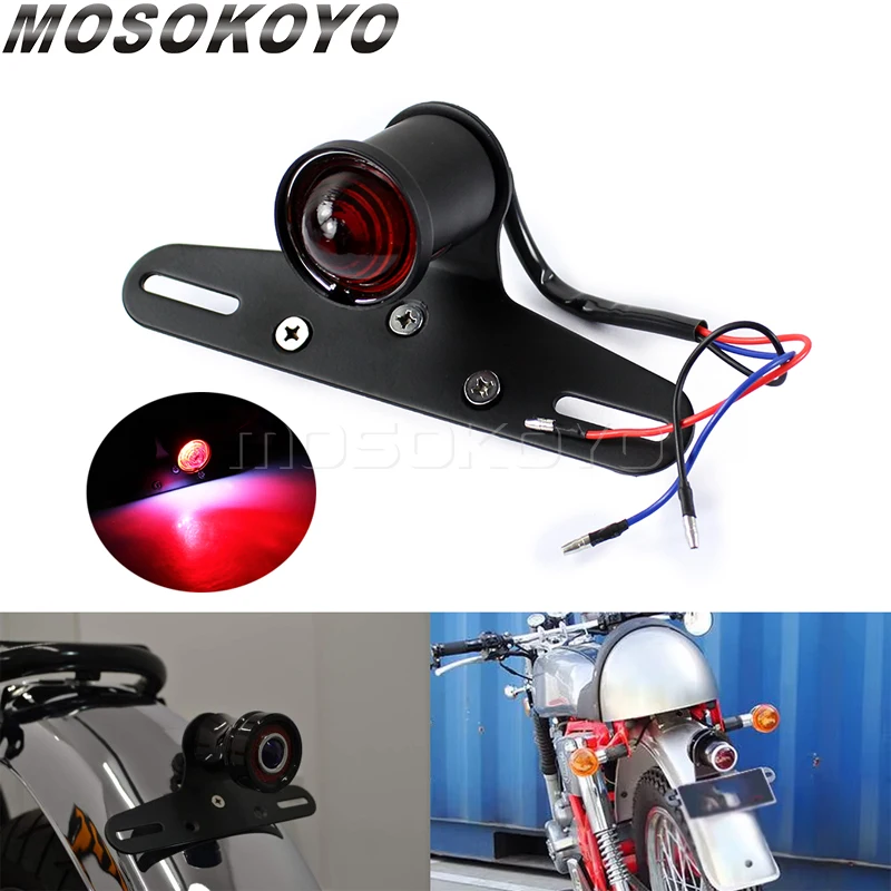 Cafe Racer Motorcycle Retro Tail Light License Plate Brake Stop Light Vintage Taillight For Harley Chopper Bobber Custom Honda