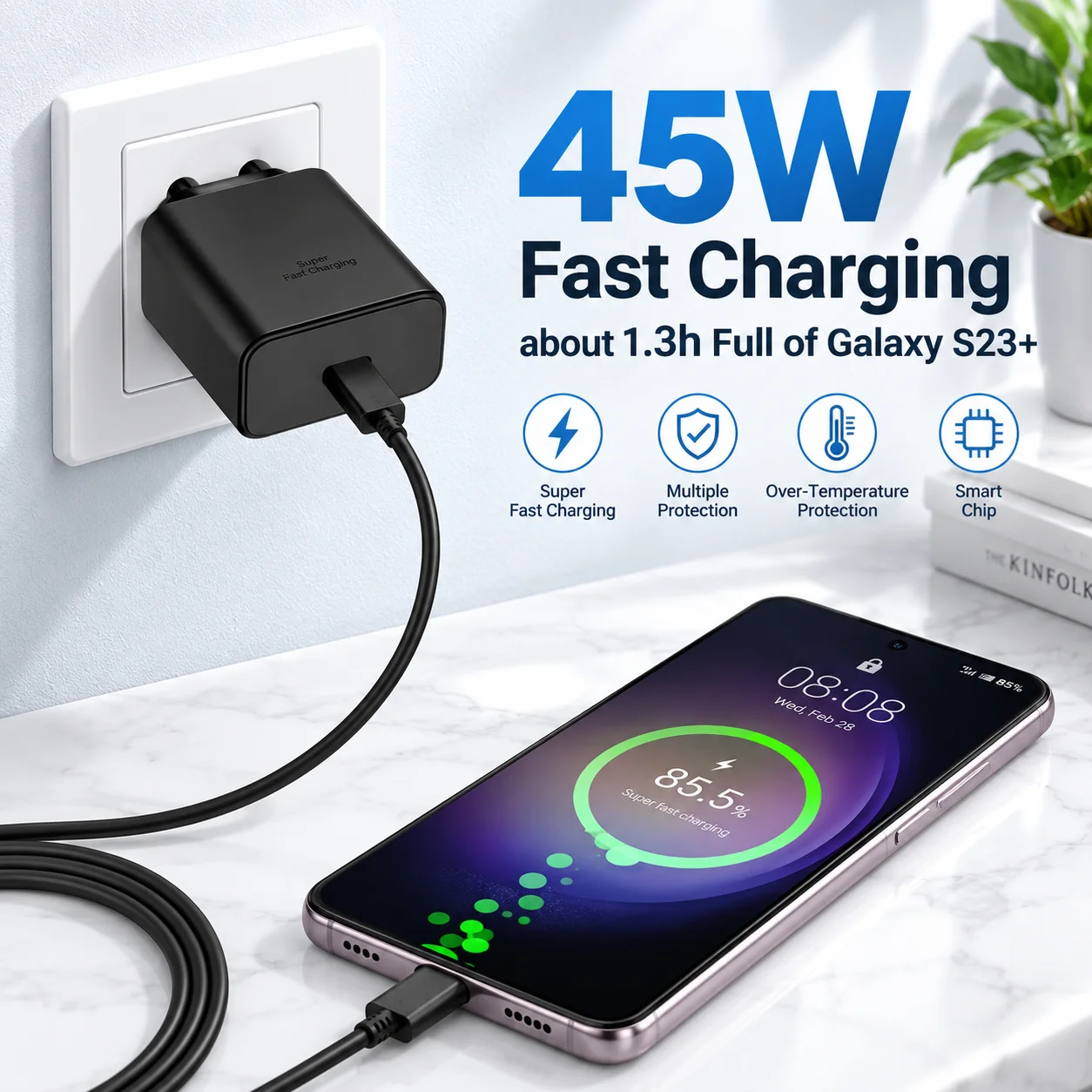 45W Type C Fast Charging Cable USB C Charger Cord for Samsung Galaxy S25 S24 S23 S22 Ultra Plus A55 A54 A35 5G Phone