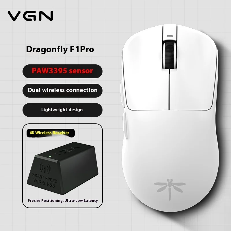 

Беспроводная двухрежимная игровая мышь Dragonfly F1 Promax с длительным сроком службы батареи, совместимая с проводными портативными компьютерами