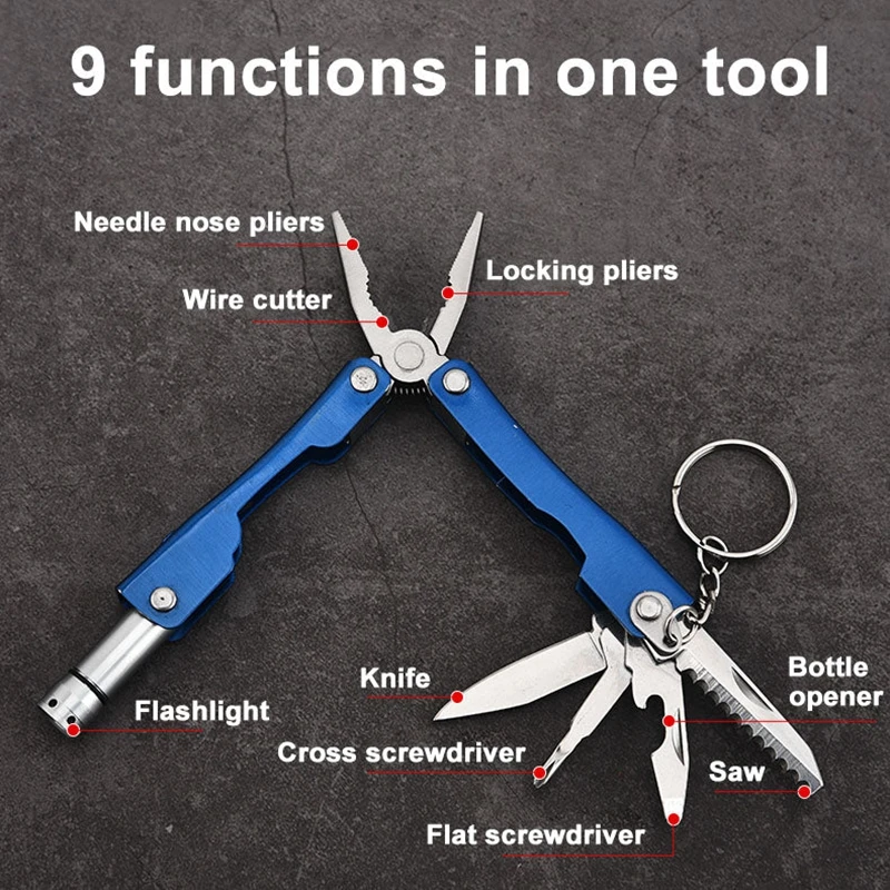 EDC Multifunction Pocket  Pliers needle nose locking Wire cutter Set Folding  Camping Multitool with LED light Screwdriver tool