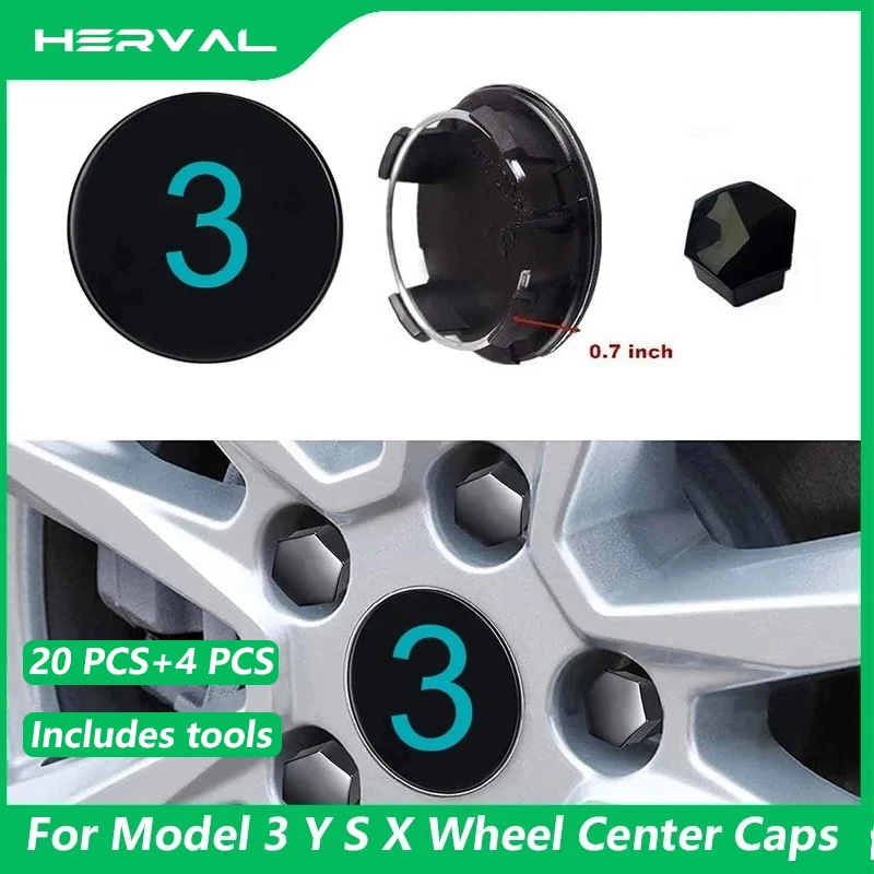 Herval Coprimozzo ruota per auto per Tesla Model 3/S/X/Y 20 pezzi Tappi dado ruota Copri protezione vite per pneumatici con strumento Accessori auto