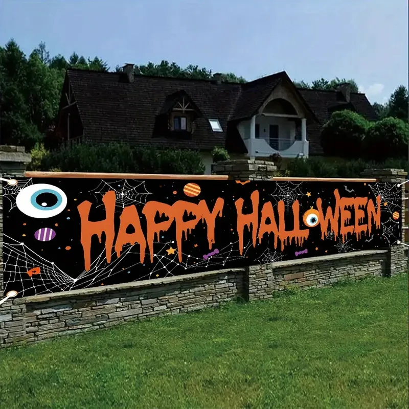 VIKAMA Halloween-Banner, langlebiger dekorativer schwarzer Hintergrund für den Außenbereich, geeignet für Zäune, Innenhöfe, Halloween-Dekorationen