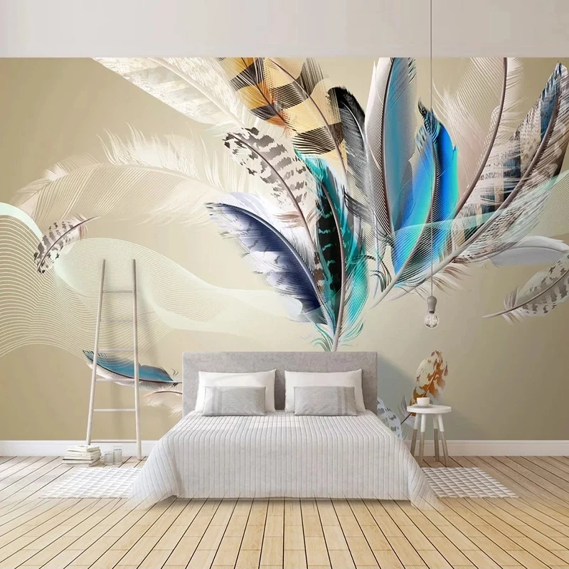 Custom 3D Mural Self Adhesive Wallpaper Modern Colored Feather Study Bedroom Art Living room sofa TV background wall restaurant