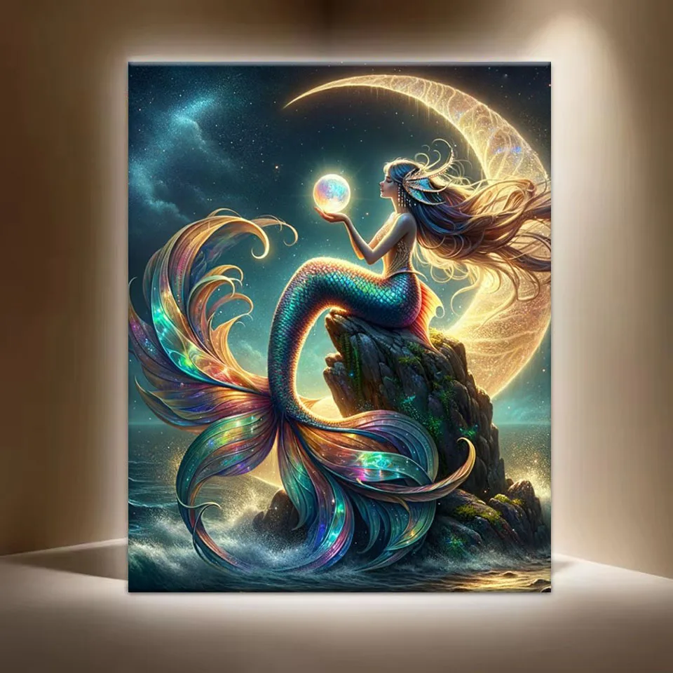 

Фэнтези Русалка Алмазная картина Новинка 2025 Луна Фея Вышивка крестиком DIY Алмазная мозаика Горный хрусталь Искусство Украшение дома