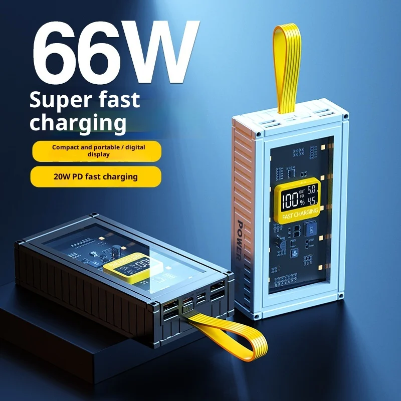 ميكا شفافة شحن سريع حاوية شاشة ديجيتال قوة البنك 20,000 مللي أمبير سعة كبيرة جدًا مصدر طاقة متنقل