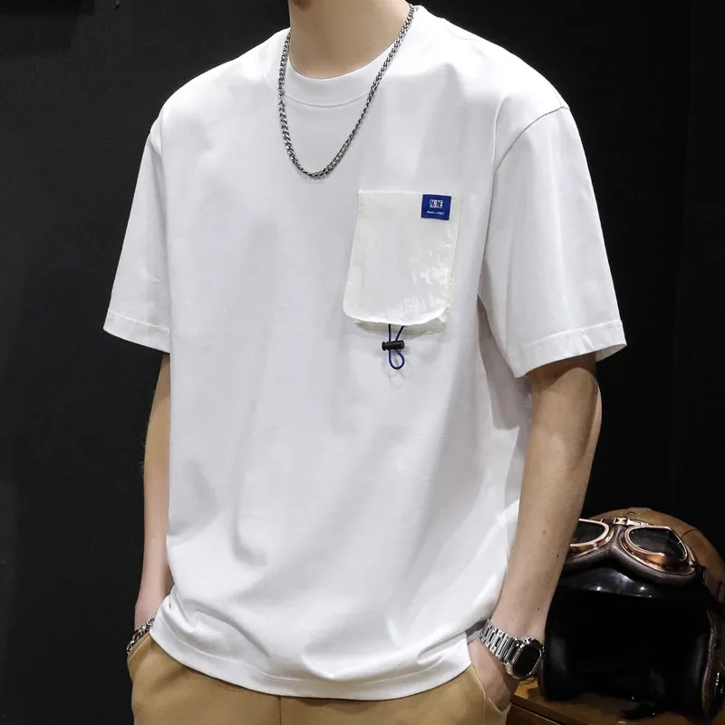 

White short sleeve T-shirt men's new half sleeve top fashion brand big size men's heavy T-shirt men's style