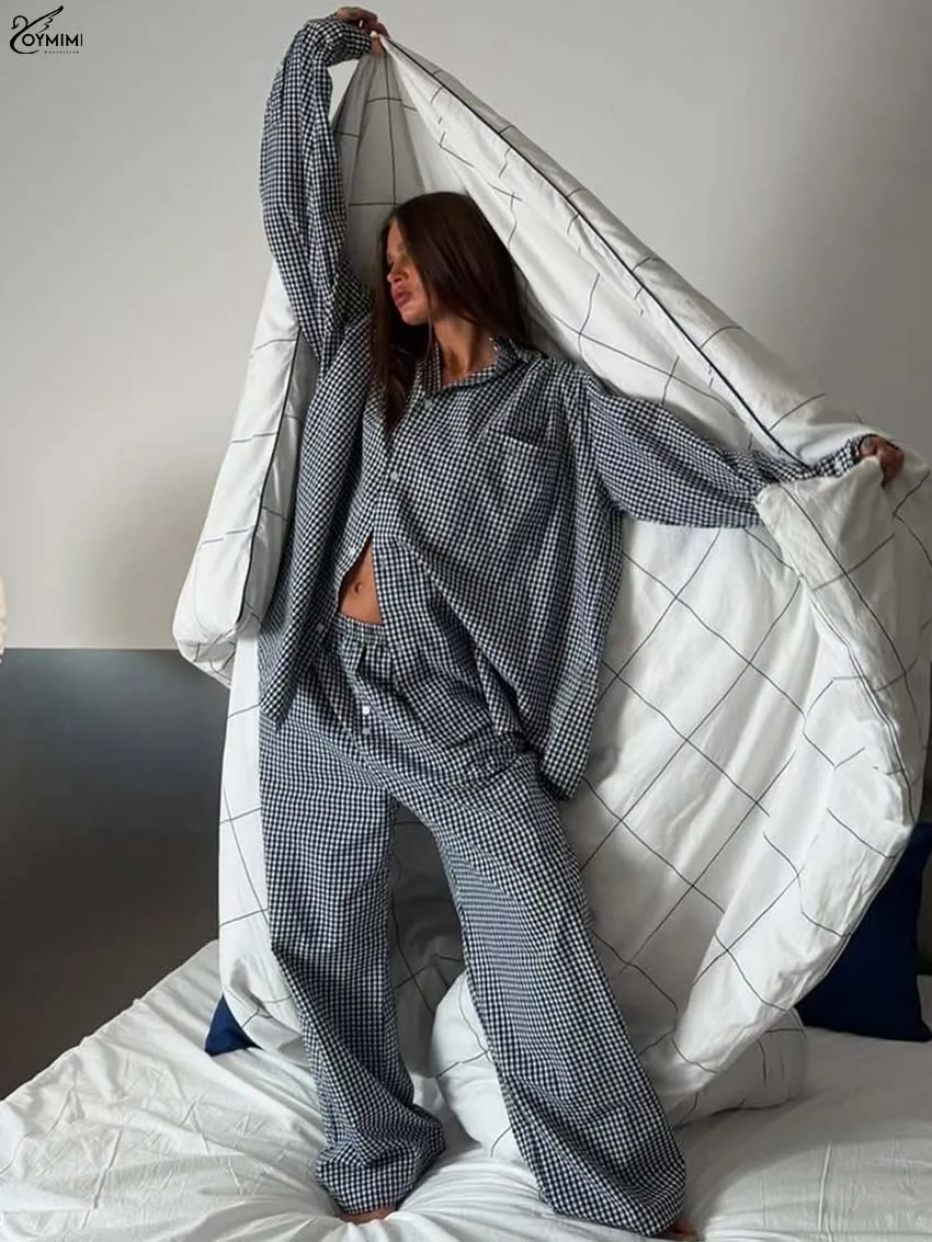 

Oymimi Casual Black Cotton 2 Pieces Set For Woman Fashion Long Sleeve Single Breasted Pockets Shirts And Straight Trousers Sets