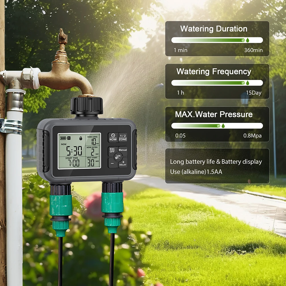 1/2-Ausgänge, Knopf/Knopf, automatischer Wassertimer, intelligentes Bewässerungssystem, Sprinkler, Wasserhahn, Schlauch, Programmierer, Timer für den Garten