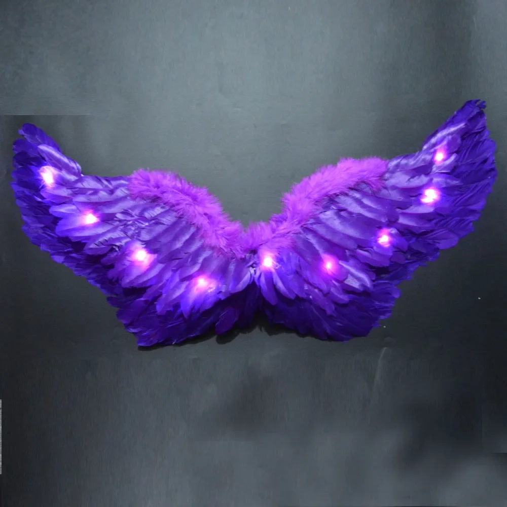 

Kids Adult Light Up Angel Feather Wing Fairy Wings Props Gift Wedding Birthday Costume Christmas Halloween Glow Party Purple