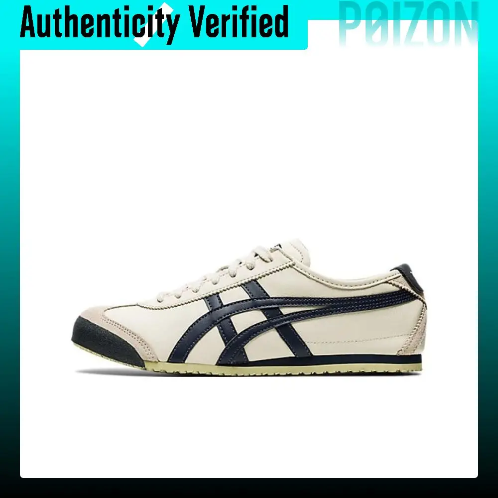 Onitsuka Tiger Mexico 66 Slip Resistant Low top Casual Shoes Unisex Beige Navy Blue DL408-1659