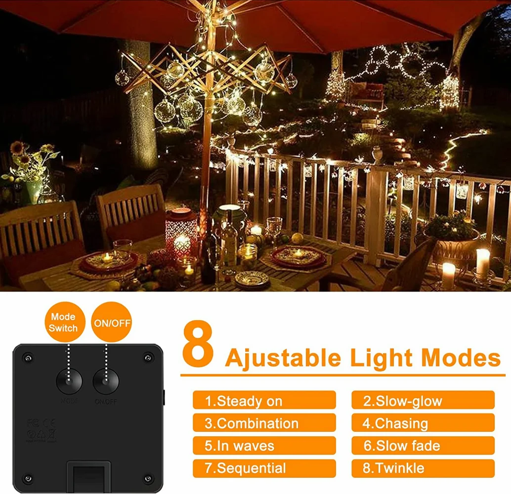 2 Pack Solar Fairy Lights 300LED Solar String Lights Outdoor Waterdichte 8 Modi Koperdraad Twinkle Licht