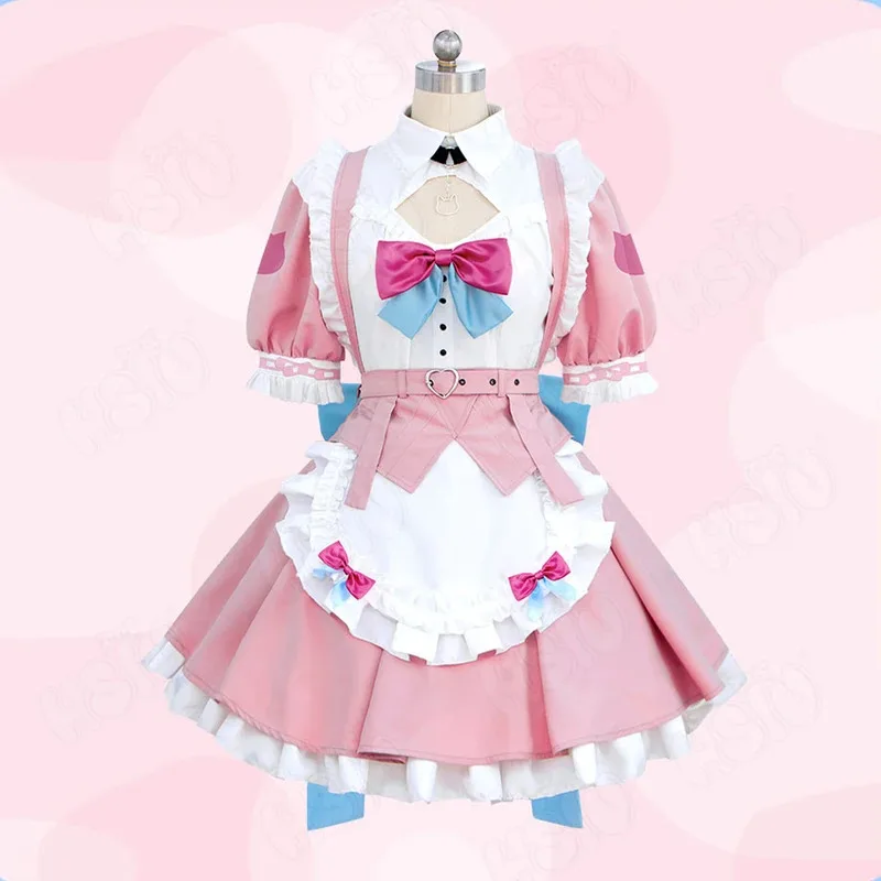 가상 YouTuber 사쿠나 유우키 코스프레 의상 가발 메이드 복장 유키 JK 유니폼 스커트 핑크 긴 머리