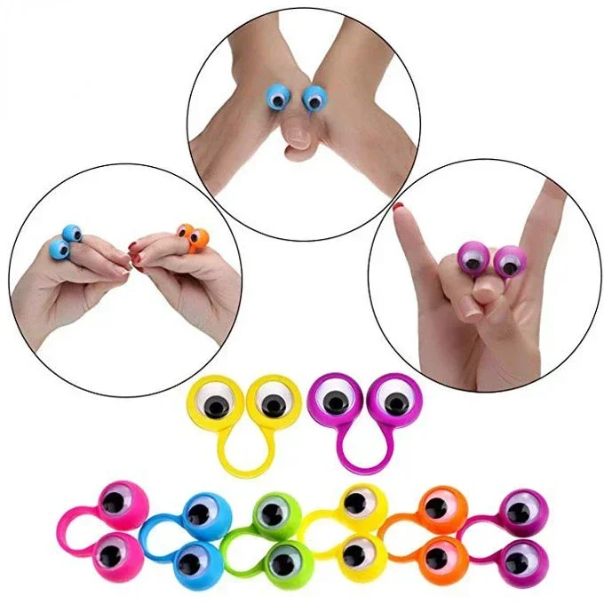 10pcs Cute Large Eye Finger Ring Child Toys Baby Shower Birthday Funny Party Favors Activities Small Gifts Finger Decor Supplies