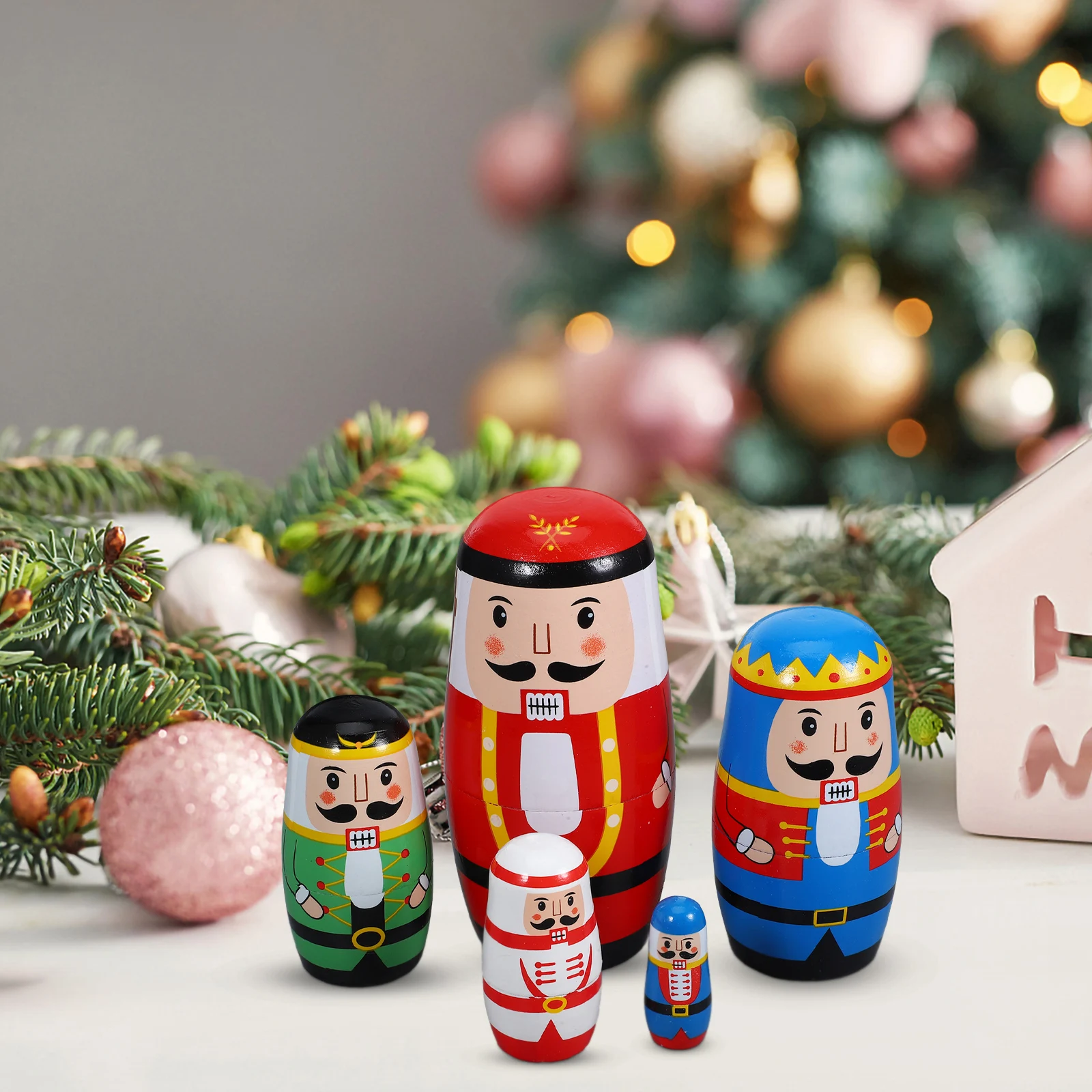 1 set Schiaccianoci Bambole di nidificazione Matrioska di Natale Desktop Legno Regalo russo per bambini adulti Divertente giocattolo impilabile