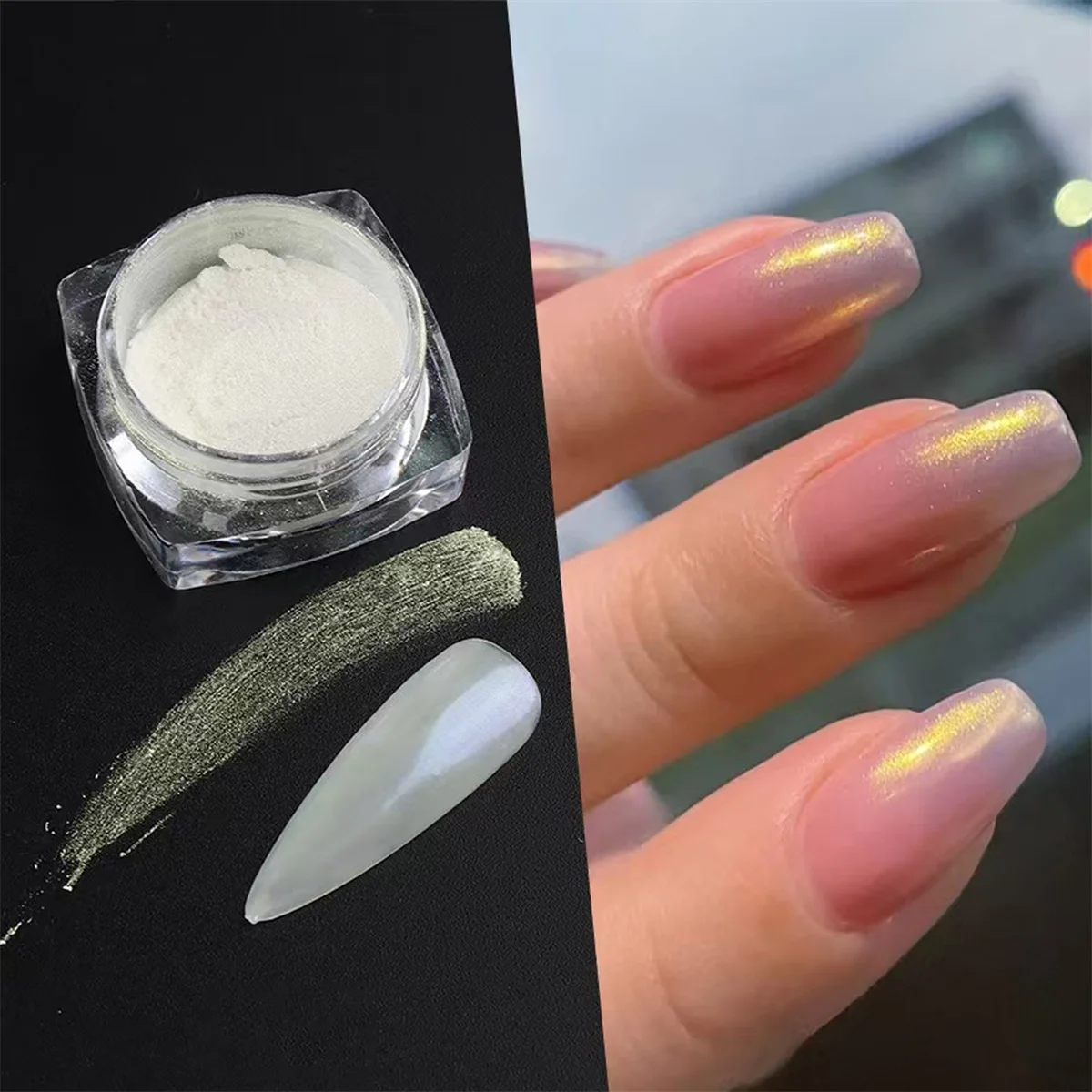1 set 6 pezzi polvere per unghie al chiaro di luna polvere per specchio magico bianco delicato brillante Aurora smalto combinato UV e LED creazione di nail art