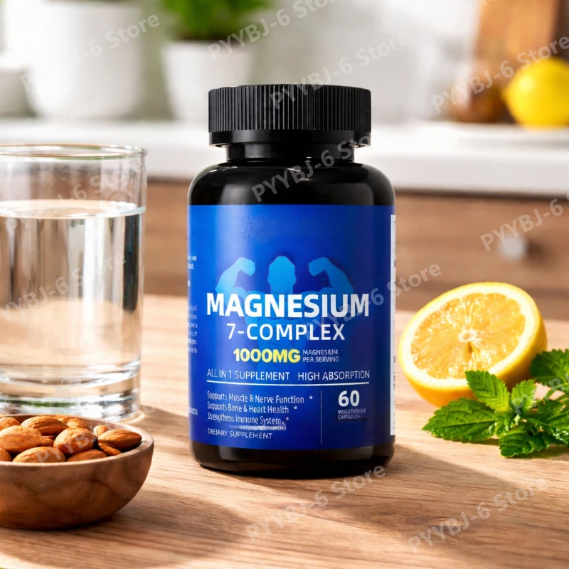 

Magnesium 7 Complex Supplement with Glycinate Malate Zinc Vitamin D3 & B6 Supports Muscle Bone Health Non-GMO 60 Capsules