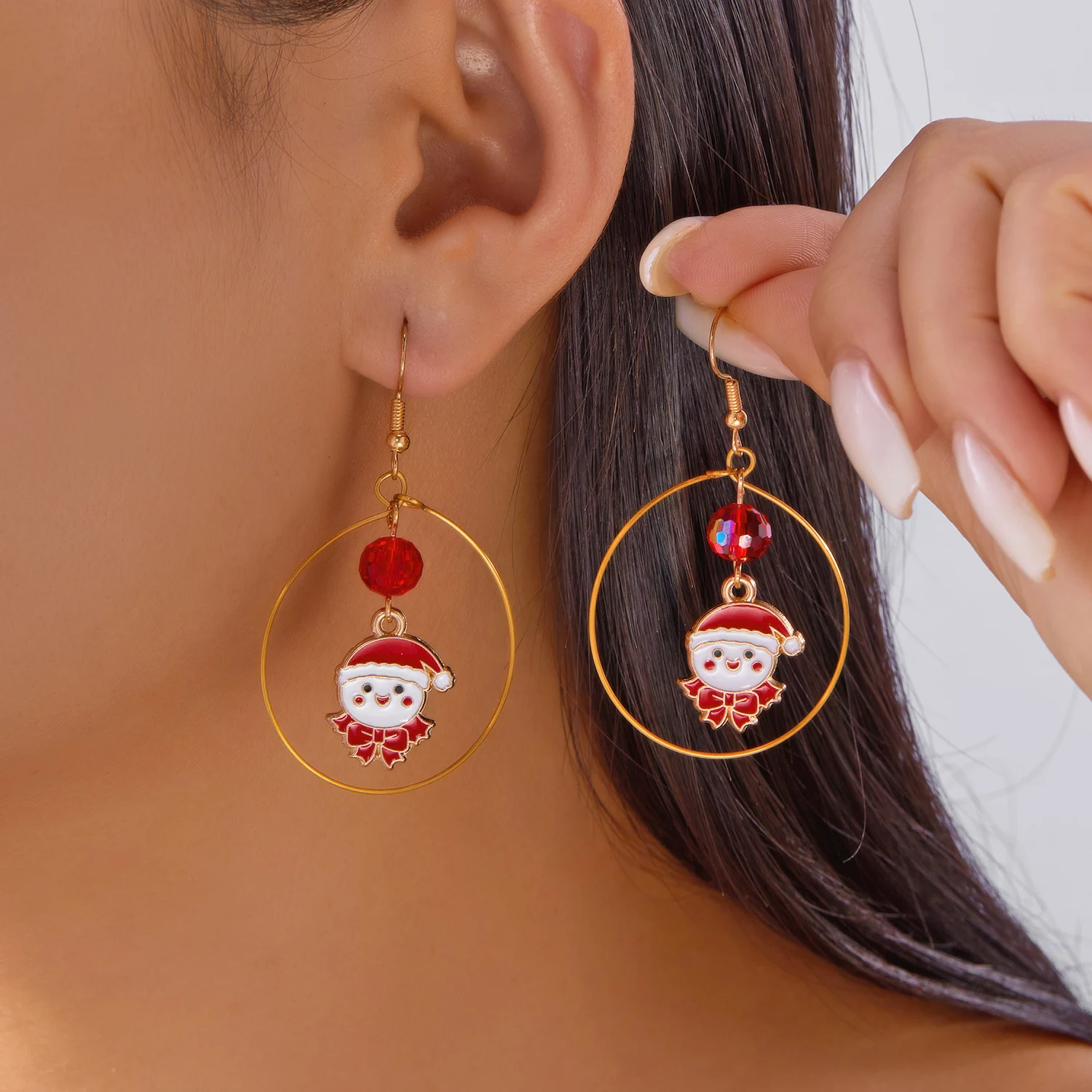 

Minimalist Christmas Big Circle Earrings for Women Girl Exquisite Snowman Candy Crutches Earrings Girl Xmas Party Jewelry Gift