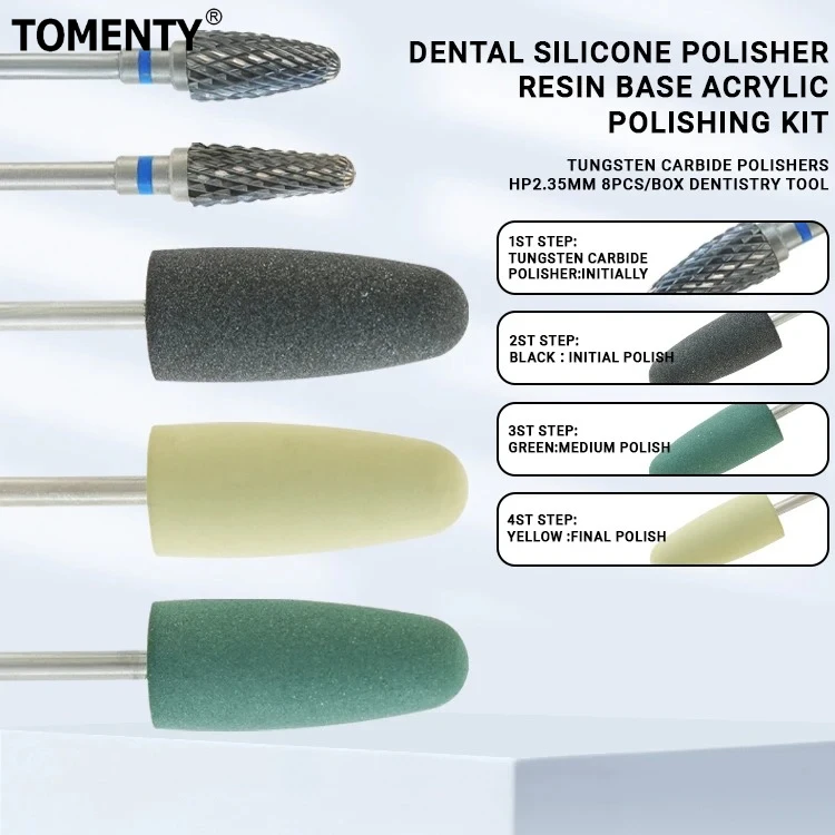 

Tomenty 8Pcs/Kit Dental Resin Base Acrylic Polishing Kit 6pcs Silicone Polisher +2pcs Tungsten Carbide Polisher Tool