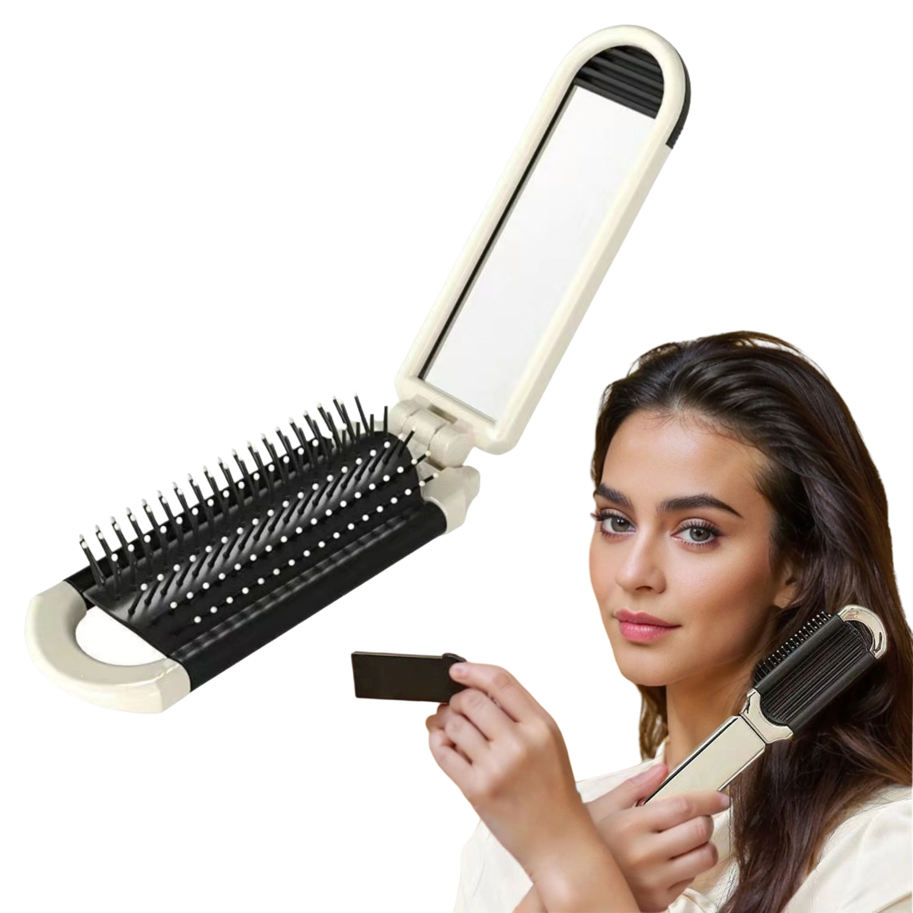 Cute Travel Folding Cushion Comb With Mirror Silicone Cartoon Portable Foldable Combs For Girls Women