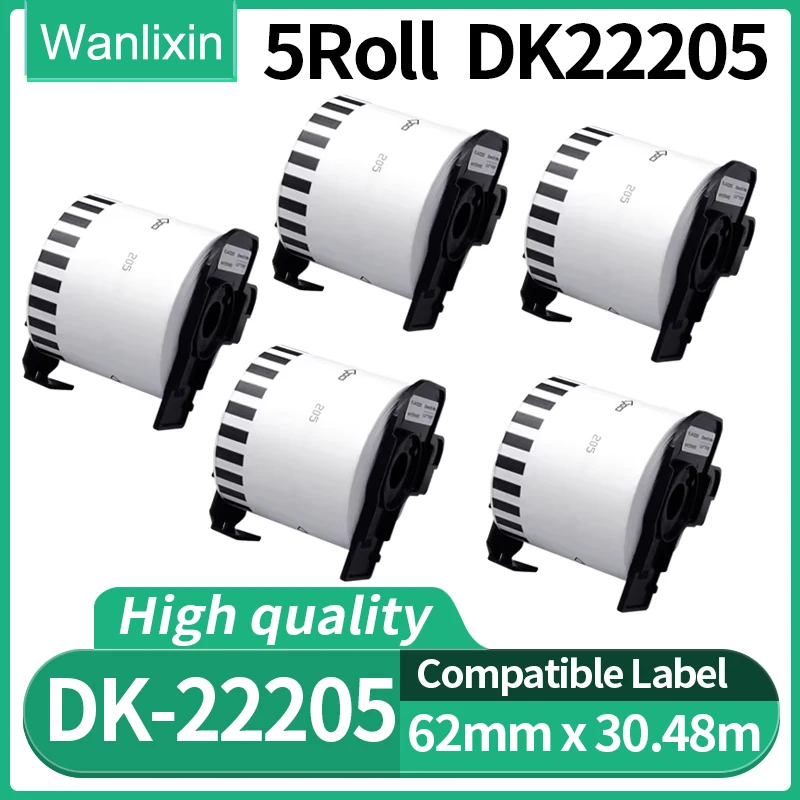 

5Roll DK-2205 DK-22205 Label Thermal Paper 62mm x 30.48m Continuous Length for Brother QL-500/500A/550/560/700/570VM/800N/600TD