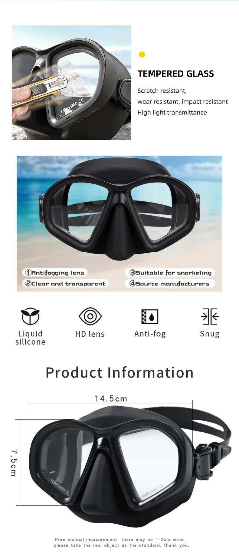 Professionelle Unterwasser-Tauchmaske, HD-Hartglas, für Erwachsene, verstellbar, zum Tauchen, Schnorcheln, Schwimmen, Tauchbrille + Aufbewahrungsbox – Detail 15