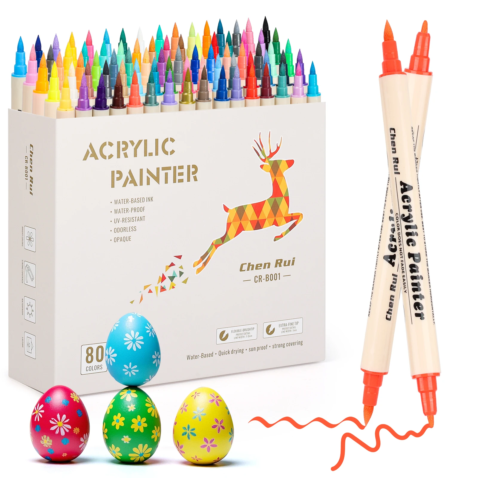 

12-80 Colors Dual Brush & Fine Tips Professional Acrylic Paint Art Marker Pens for Wood, Rocks, Glass, Ceramic, DIY, Graffiti