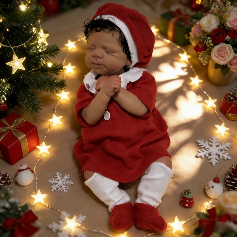 BZDOLL 45cm 18 Zoll Realistisches Neugeborenes Baby mit Schwarzem, Hellbeigem und Geäderten Stoffkörpern, Wie Echtes Schlafendes Reborn-Babypuppen, Handgefertigtes Kunstspielzeug