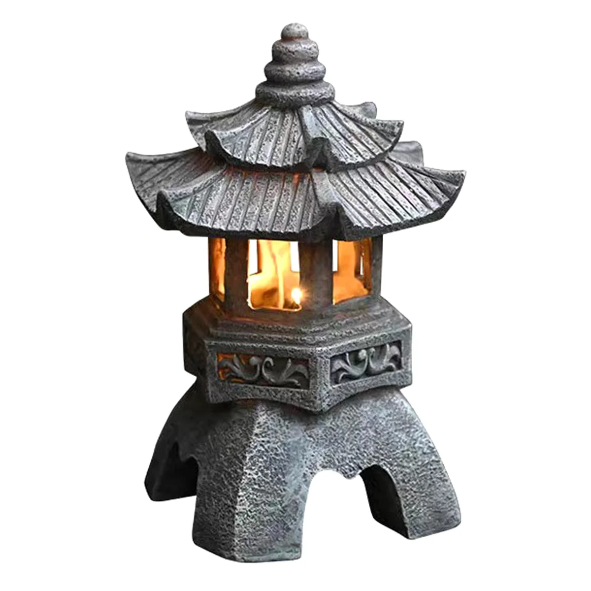 

Garden Accessory Ornament Solar Powered Resin Pagoda Lantern Palace Lanterns Tower Statue Solar Lamp Garden Decor C