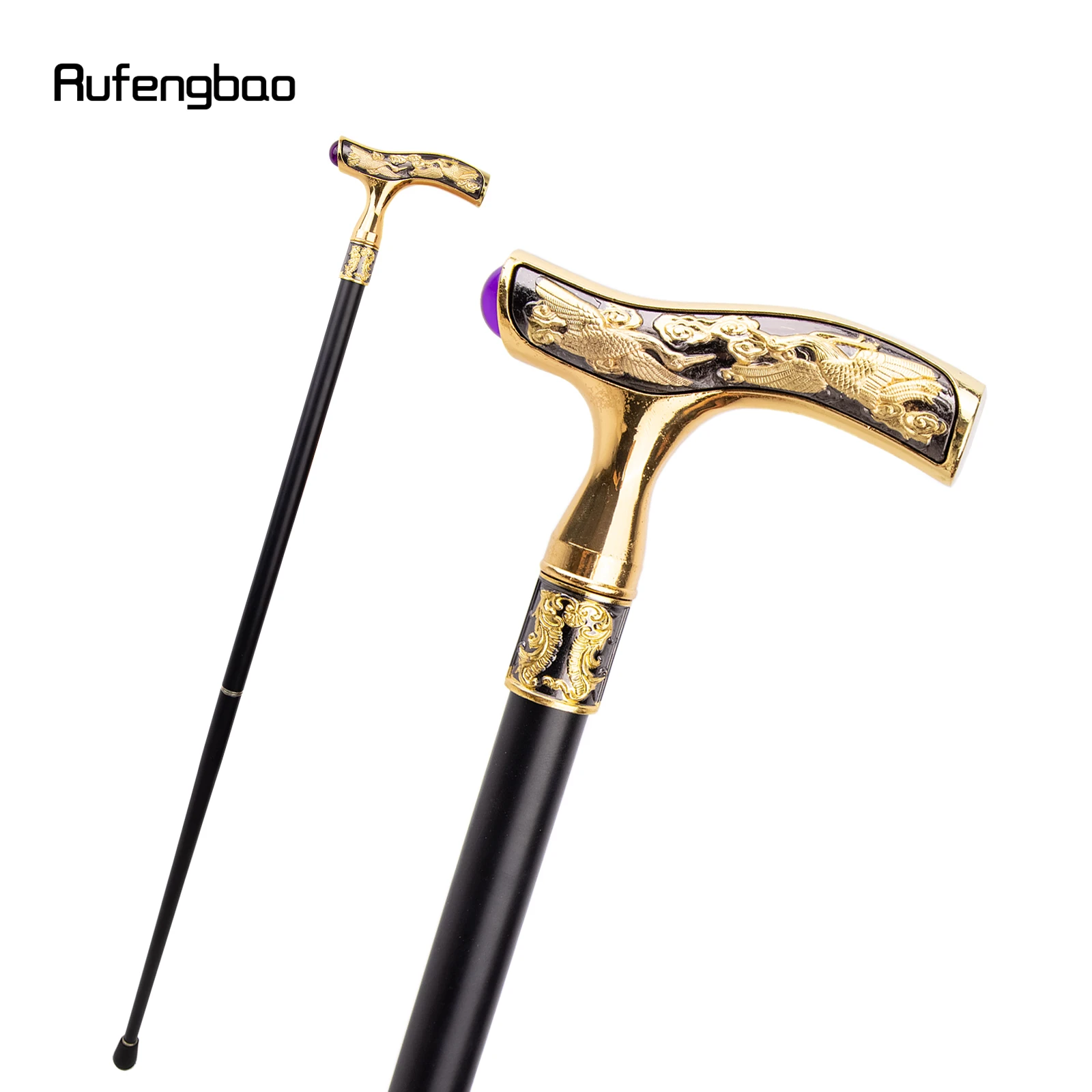 Crane Walking Cane Purple Gemstone Fashion Decorative Walking Stick Gentleman Elegant Cosplay Cane Knob Crosier 93cm