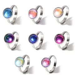 Simple Adjustable Stainless Steel Glass Rings Silver Color Ab Color Glass Bead Rings For Women Wedding Paty Jewelry Size 7.5