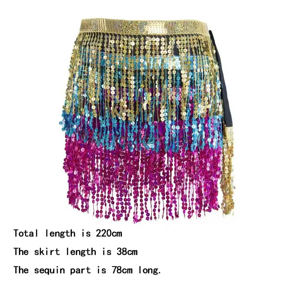 Sequin Fringed Skirt For Women Belly Dance Skirt Accessories Sequin Fringed Bohemian Belt Scarf Waist Chain Bellydance Show