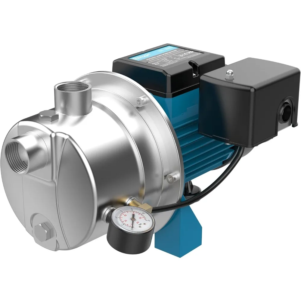 

3/4HP Shallow Well Pump, to 25FT, Automatic Pressure Switch, Water Transfer Draining Irrigation Pump Max. Head 115FT for Lawn