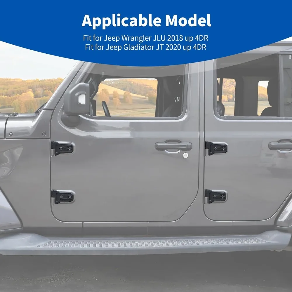 مجموعة مفصلات الأبواب المصنوعة من الألومنيوم للاستبدال على نماذج جيب رانجلر JL JLU 2018-2023 والمصارع JT 2020-2023 ذات 4 أبواب