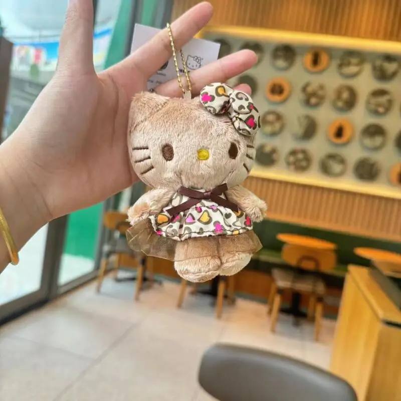 Jupe imprimée léopard noir, 10Cm, dessin animé mignon Kawaii, poupée en peluche Hello Kitty, porte-clés, pendentif de sac, jouet cadeau